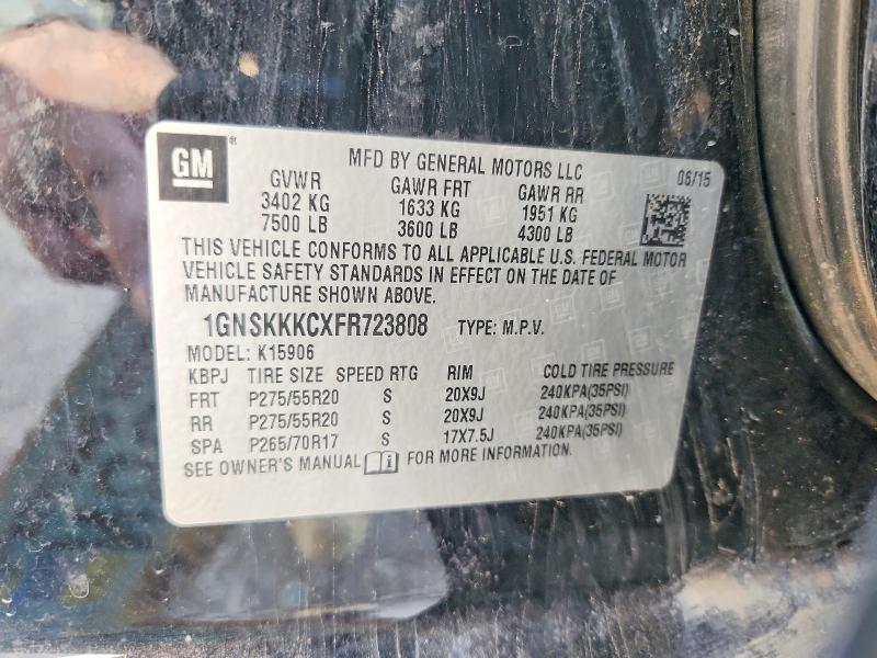Auction sale of the 2015 Chevrolet Suburban, vin: 1GNSKKKCXFR723808, lot number: 67248346