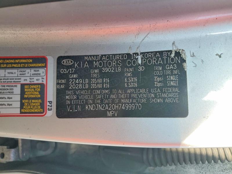 68219066 :رقم المزاد ، KNDJN2A20H7499970 vin ، 2017 Kia Soul مزاد بيع