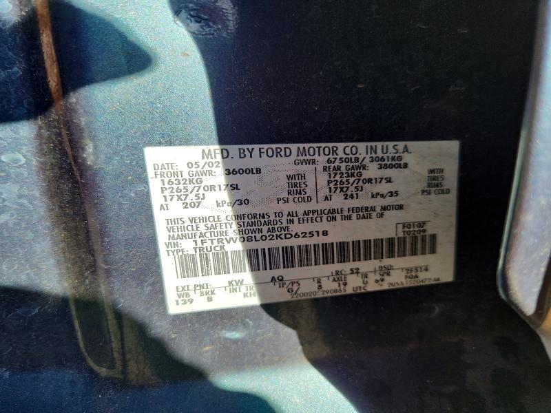 Продажа на аукционе авто 2002 Ford F150, vin: 1FTRW08L02KD62518, номер лота: 67664846