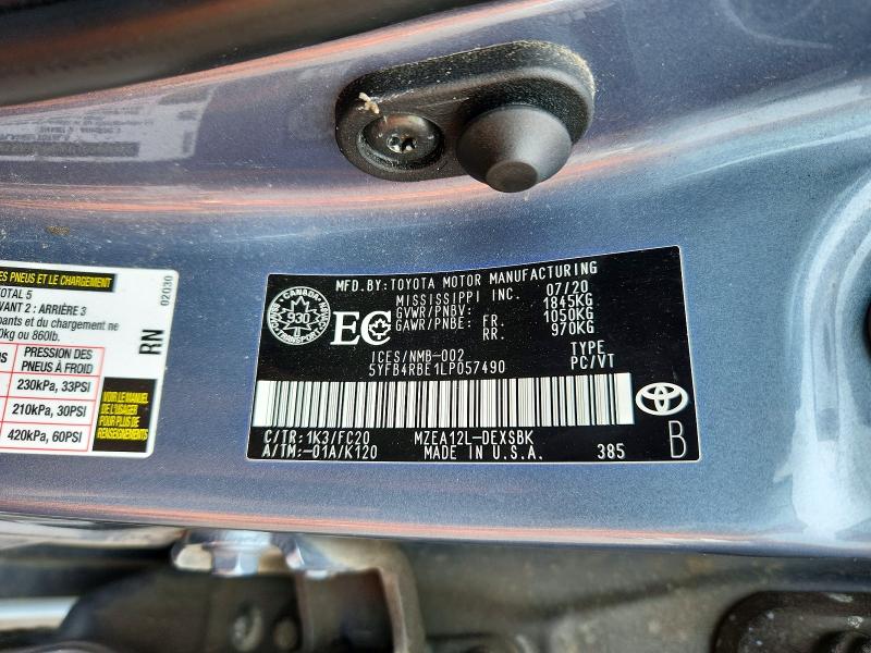 Продаж на аукціоні авто 2020 Toyota Corolla, vin: 5YFB4RBE1LP057490, номер лоту: 65881006