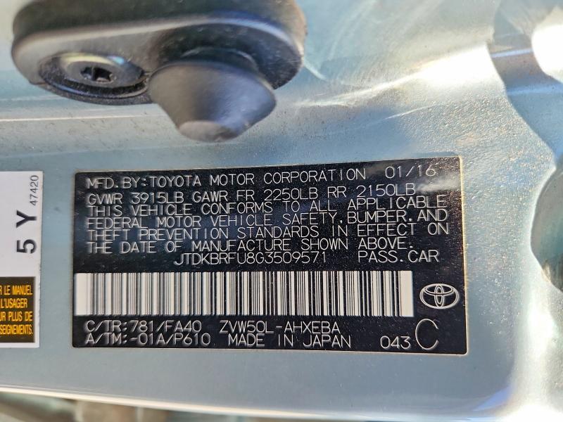 2016 Toyota Prius მანქანა იყიდება აუქციონზე, vin: JTDKBRFU8G3509571, აუქციონის ნომერი: 68255036