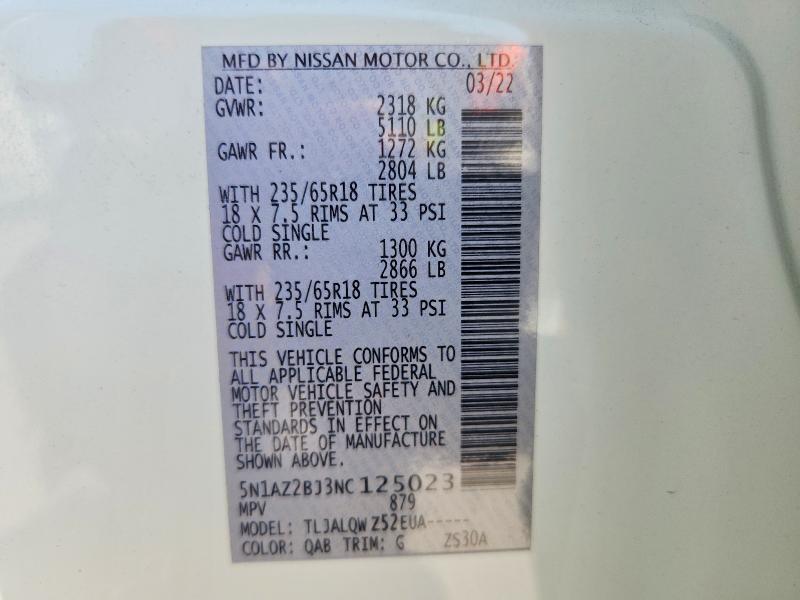 Aukcja sprzedaży 2022 Nissan Murano, vin: 5N1AZ2BJ3NC125023, numer aukcji: 68426656