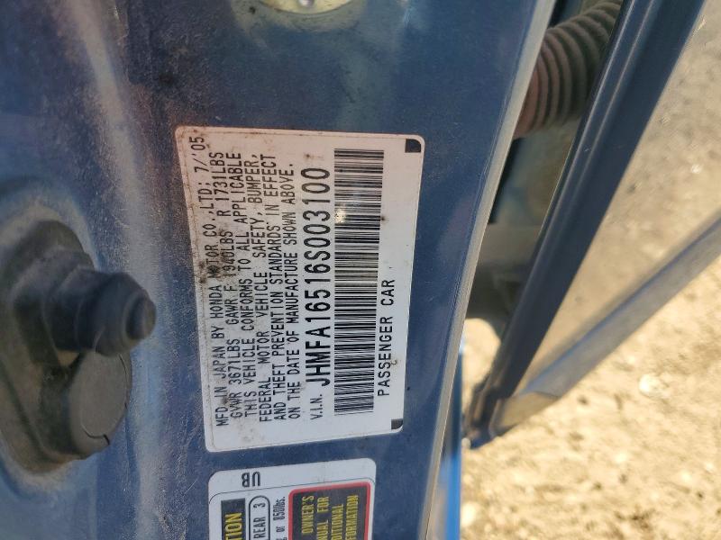 69890876 :رقم المزاد ، JHMFA16516S003100 vin ، 2006 Honda Civic مزاد بيع