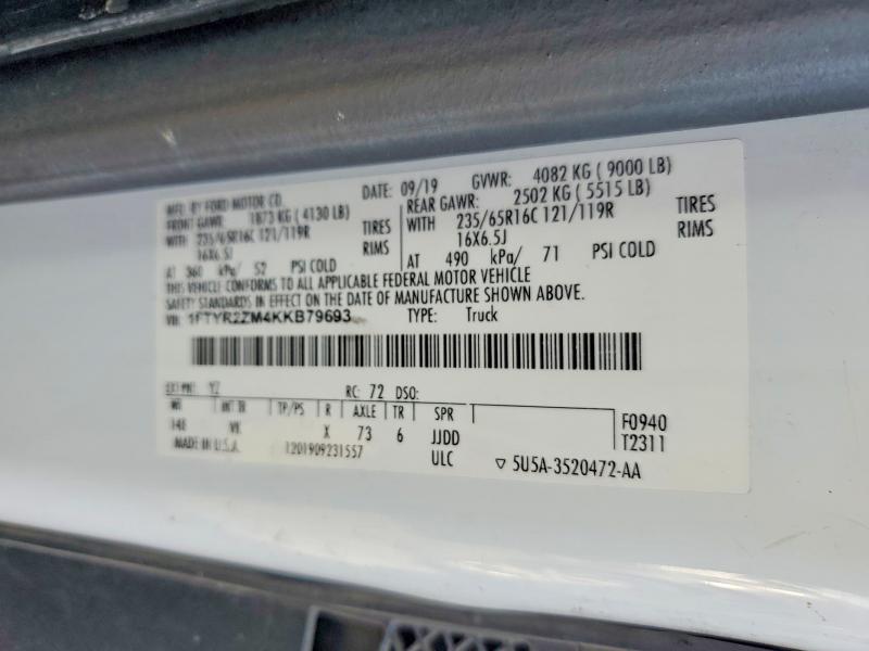 Продажа на аукционе авто 2019 Ford Transit, vin: 1FTYR2ZM4KKB79693, номер лота: 69434536