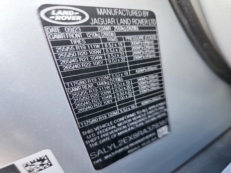 Aukcja sprzedaży 2024 Land Rover Range Rover Velar, vin: SALYL2EX8RA379387, numer aukcji: 70004776