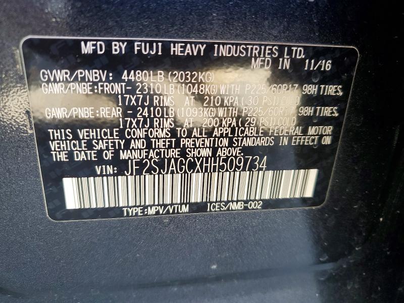 67541206 :رقم المزاد ، JF2SJAGCXHH509734 vin ، 2017 Subaru Forester مزاد بيع