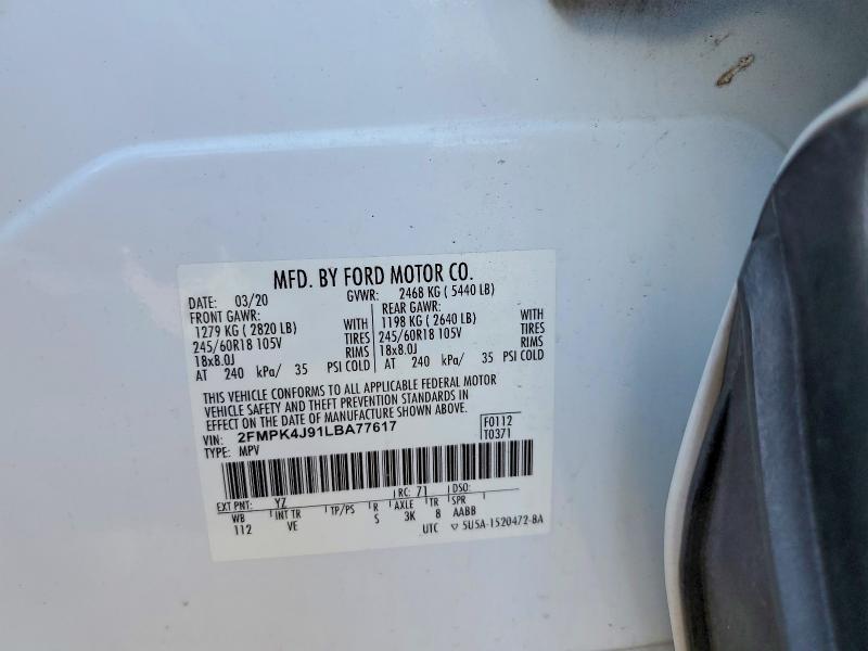 Продаж на аукціоні авто 2020 Ford Edge, vin: 2FMPK4J91LBA77617, номер лоту: 67157166