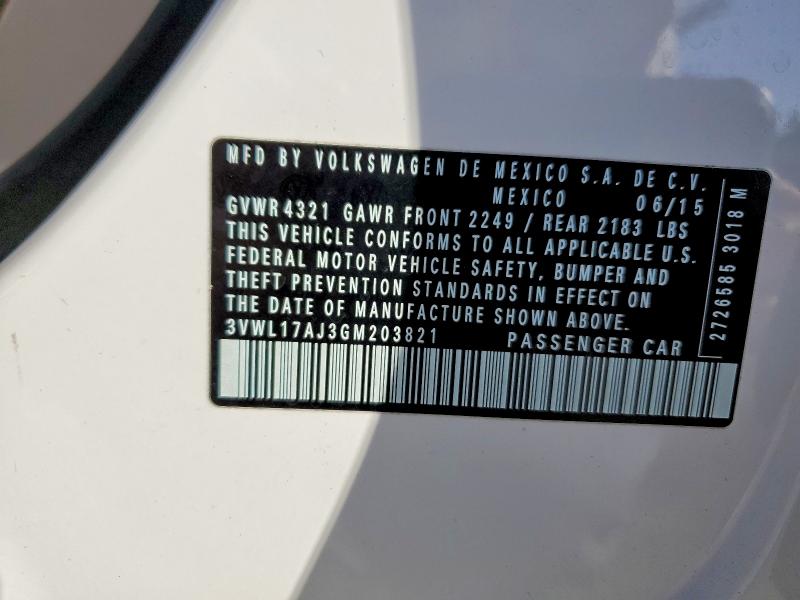 2016 Volkswagen Jetta მანქანა იყიდება აუქციონზე, vin: 3VWL17AJ3GM203821, აუქციონის ნომერი: 68107056