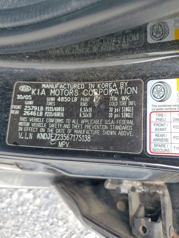 68055996 :رقم المزاد ، KNDJE723567175138 vin ، 2006 Kia Sportage مزاد بيع