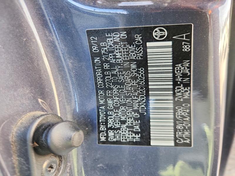 Aukcja sprzedaży 2012 Toyota Prius, vin: JTDKN3DU2C1602566, numer aukcji: 69122986