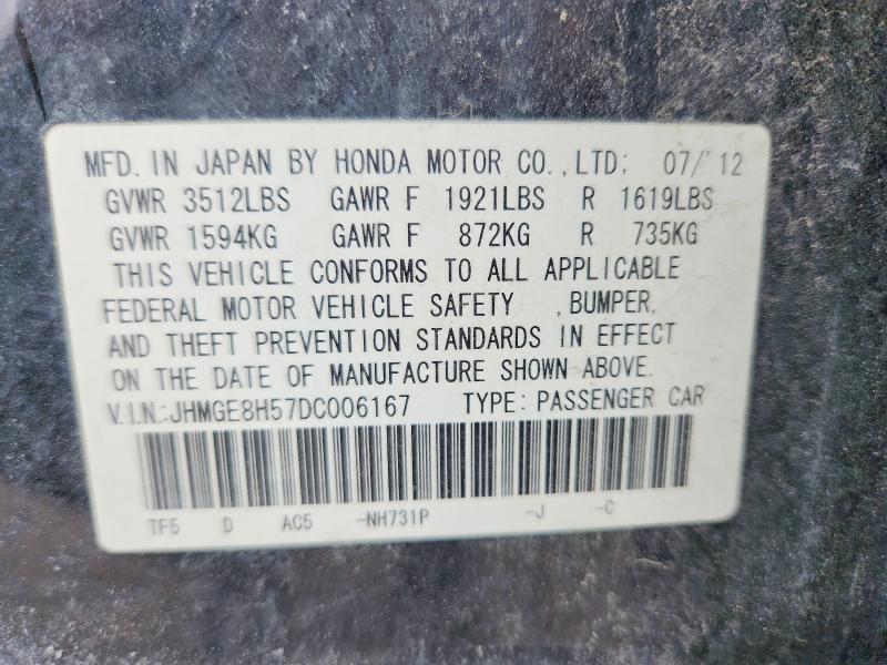 Продажа на аукционе авто 2013 Honda Fit, vin: JHMGE8H57DC006167, номер лота: 69912106