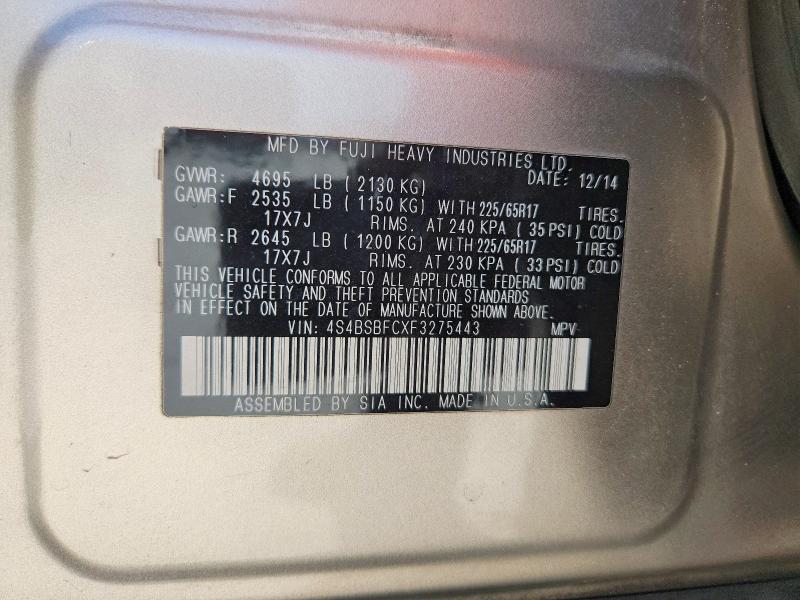 Aukcja sprzedaży 2015 Subaru Outback, vin: 4S4BSBFCXF3275443, numer aukcji: 69336646