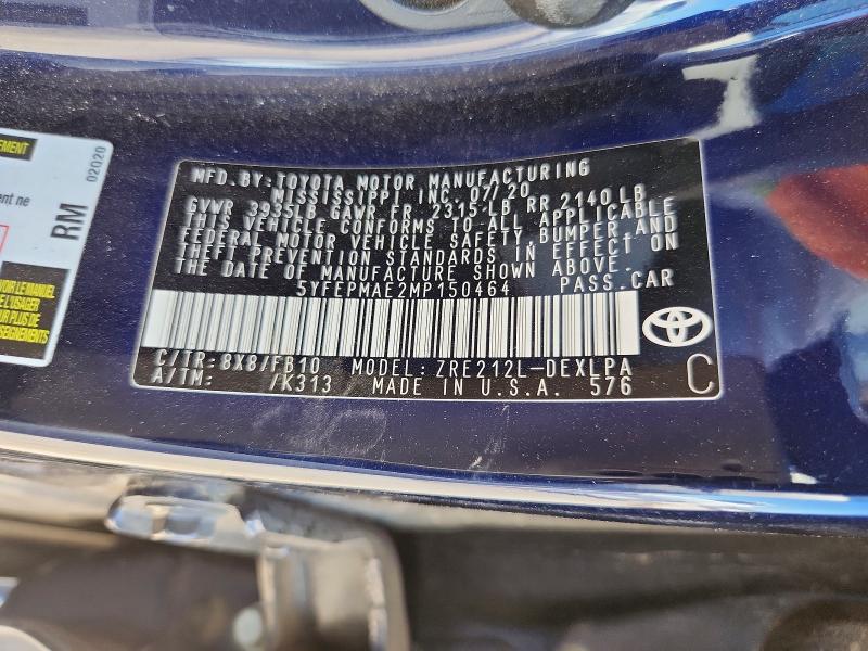 69746346 :رقم المزاد ، 5YFEPMAE2MP150464 vin ، 2021 Toyota Corolla مزاد بيع