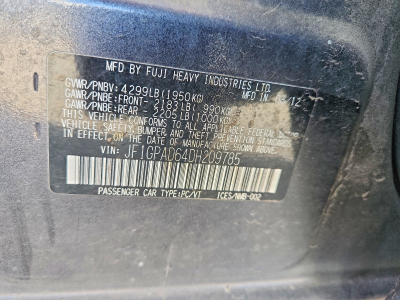 2013 Subaru Impreza მანქანა იყიდება აუქციონზე, vin: JF1GPAD64DH209785, აუქციონის ნომერი: 69808646