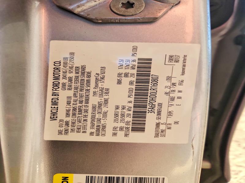 Aukcja sprzedaży 2020 Ford Fusion, vin: 3FA6P0HD0LR160807        , numer aukcji: 68757786