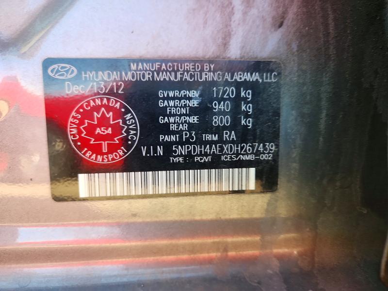 69112116 :رقم المزاد ، 5NPDH4AEXDH267439 vin ، 2013 Hyundai Elantra مزاد بيع