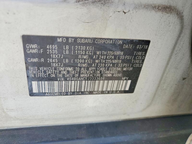 2018 Subaru Outback მანქანა იყიდება აუქციონზე, vin: 4S4BSANC5J3333608, აუქციონის ნომერი: 68359946