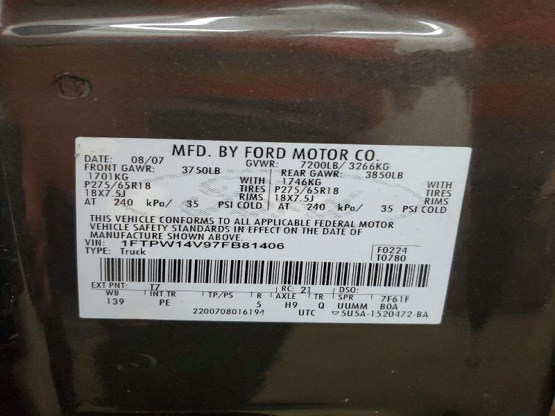 Продаж на аукціоні авто 2007 Ford F150, vin: 1FTPW14V97FB81406, номер лоту: 68434836