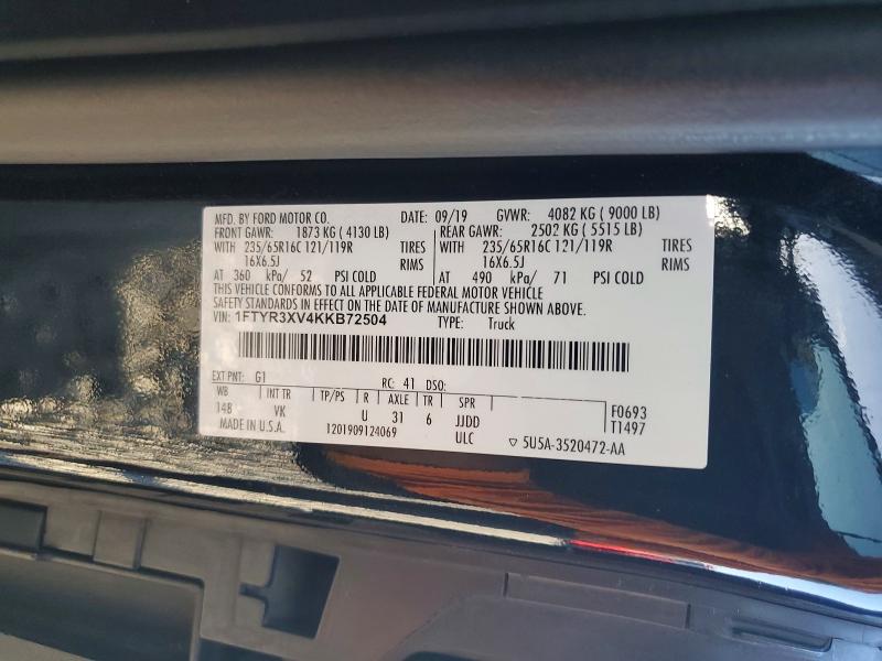 Aukcja sprzedaży 2019 Ford Transit, vin: 1FTYR3XV4KKB72504, numer aukcji: 69403326