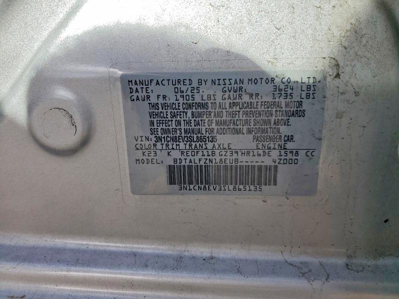 70040886 :رقم المزاد ، 3N1CN8EV3SL865135 vin ، 2025 Nissan Versa مزاد بيع