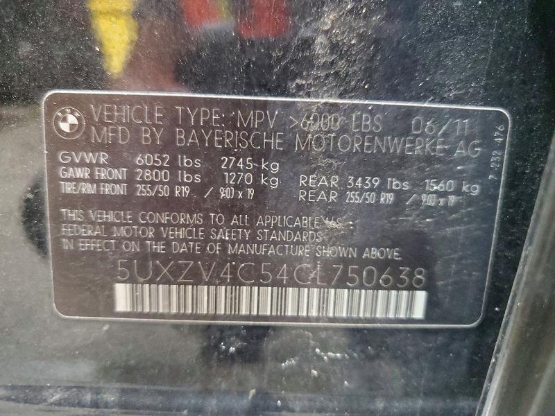 68814136 :رقم المزاد ، 5UXZV4C54CL750638 vin ، 2012 Bmw X5 مزاد بيع