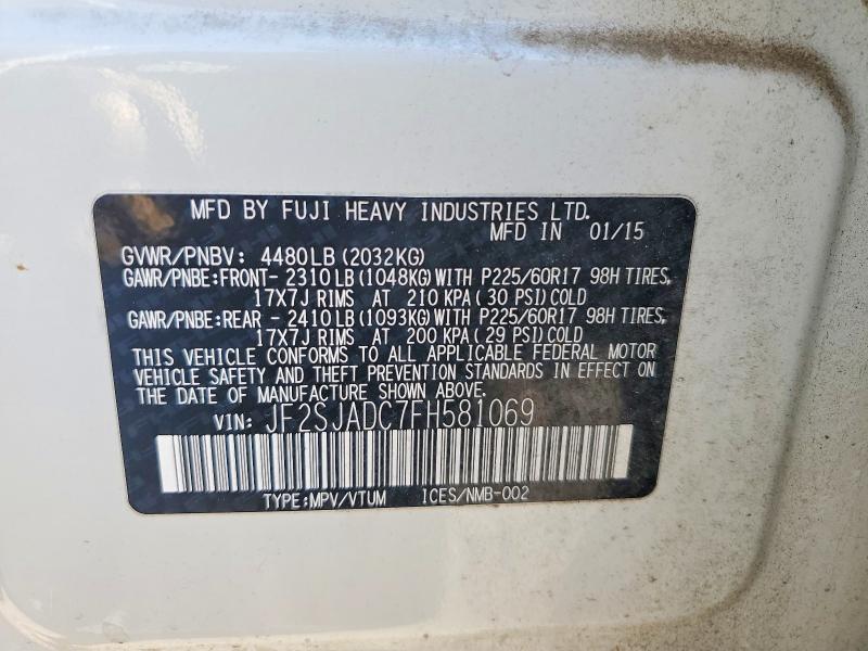 2015 Subaru Forester მანქანა იყიდება აუქციონზე, vin: JF2SJADC7FH581069, აუქციონის ნომერი: 69645196