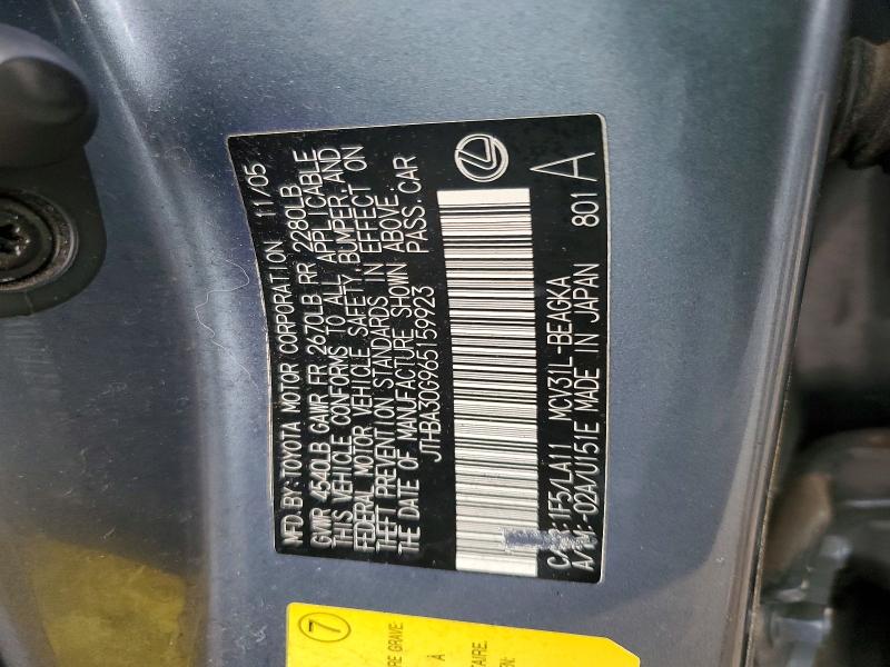 68101316 :رقم المزاد ، JTHBA30G965159923 vin ، 2006 Lexus Es مزاد بيع