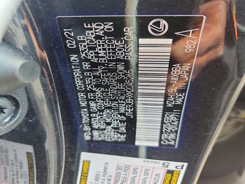 67418596 :رقم المزاد ، JTHE9JBHXM2045265 vin ، 2021 Lexus Ux مزاد بيع