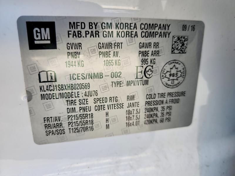 Aukcja sprzedaży 2017 Buick Encore, vin: KL4CJ1SBXHB020569, numer aukcji: 69676556