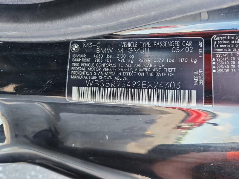 59407886 :رقم المزاد ، WBSBR93492EX24303 vin ، 2002 Bmw M3 مزاد بيع