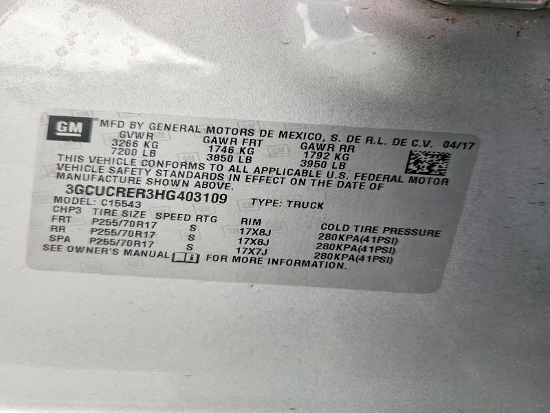 Продажа на аукционе авто 2017 Chevrolet Silverado, vin: 3GCUCRER3HG403109, номер лота: 67663026