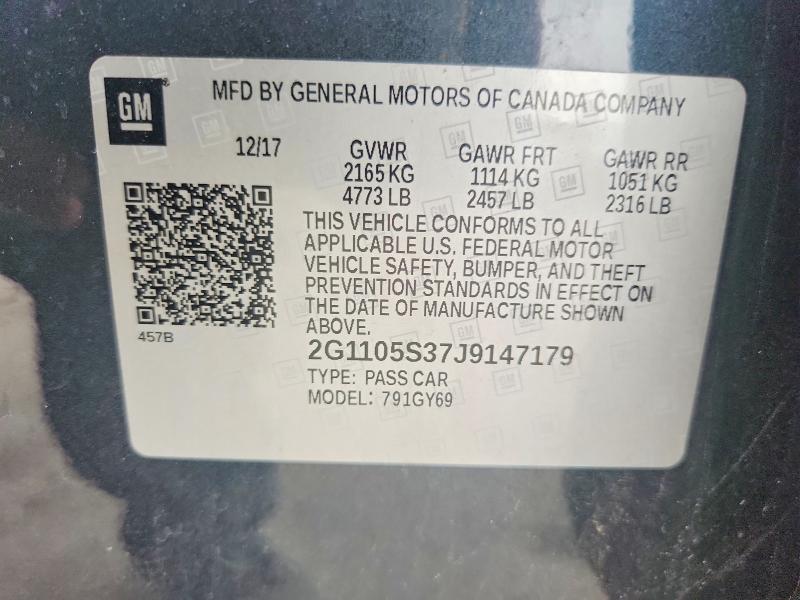 69399466 :رقم المزاد ، 2G1105S37J9147179 vin ، 2018 Chevrolet Impala مزاد بيع