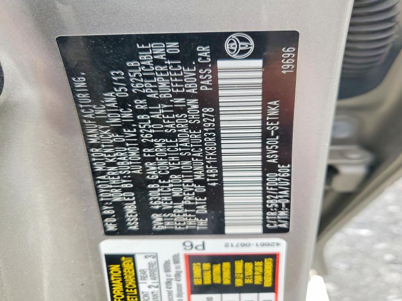 Aukcja sprzedaży 2013 Toyota Camry, vin: 4T4BF1FK8DR319278, numer aukcji: 68219616