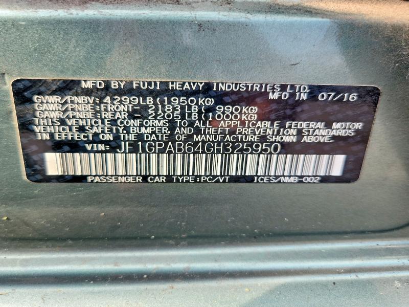 Aukcja sprzedaży 2016 Subaru Impreza, vin: JF1GPAB64GH325950, numer aukcji: 67086896
