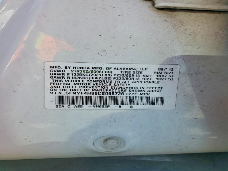 Продажа на аукционе авто 2012 Honda Pilot, vin: 5FNYF4H98CB068726, номер лота: 70565396