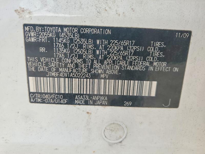 70866556 :رقم المزاد ، JTMBF4DV1A5022243 vin ، 2010 Toyota Rav4 مزاد بيع
