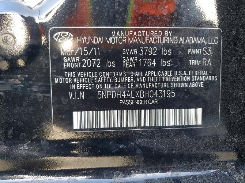 Продаж на аукціоні авто 2011 Hyundai Elantra, vin: 5NPDH4AEXBH043195, номер лоту: 69002556