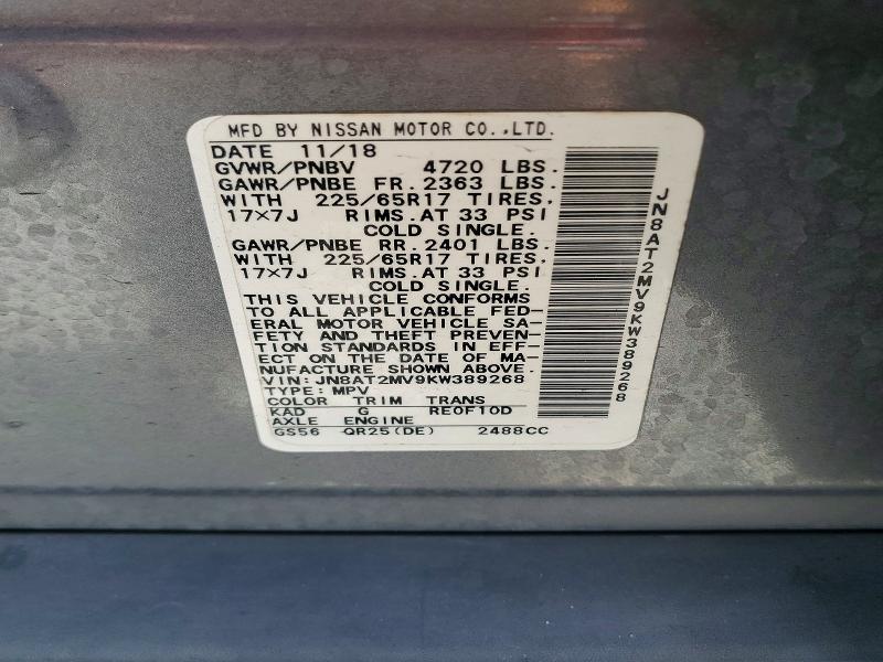 Auction sale of the 2019 Nissan Rogue, vin: JN8AT2MV9KW389268, lot number: 69312106
