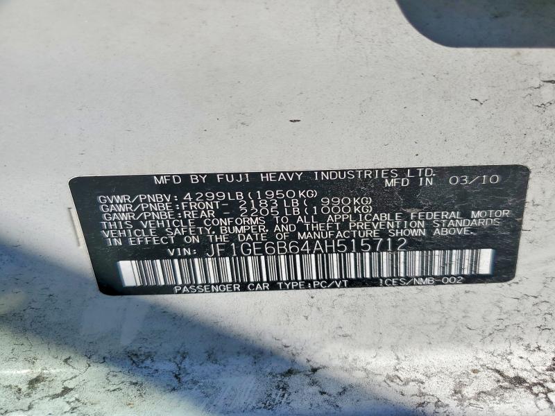 Aukcja sprzedaży 2010 Subaru Impreza, vin: JF1GE6B64AH515712, numer aukcji: 67713636