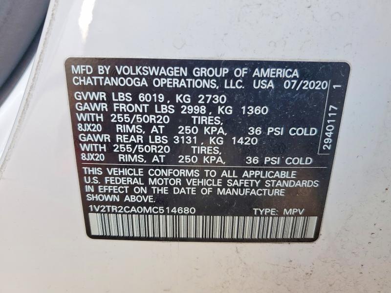 Продажа на аукционе авто 2021 Volkswagen Atlas, vin: 1V2TR2CA0MC514680, номер лота: 69373086