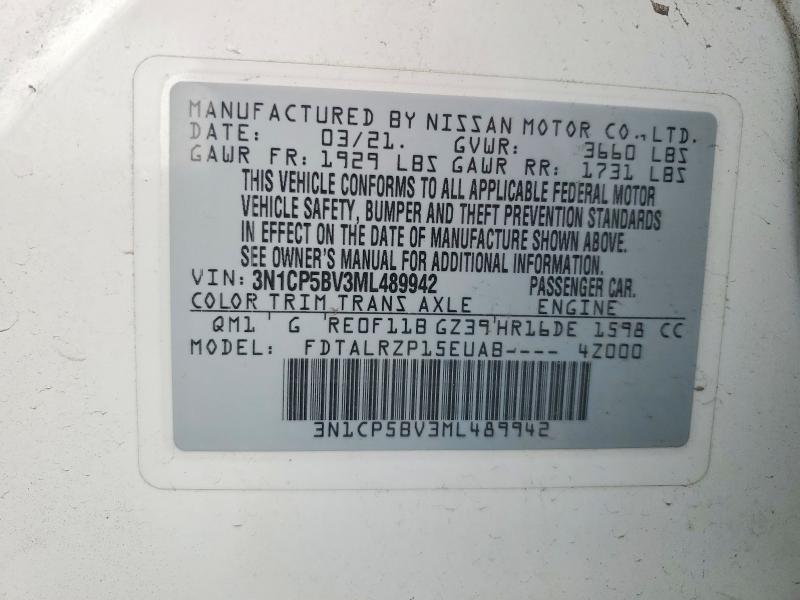 Aukcja sprzedaży 2021 Nissan Kicks, vin: 3N1CP5BV3ML489942, numer aukcji: 67522406