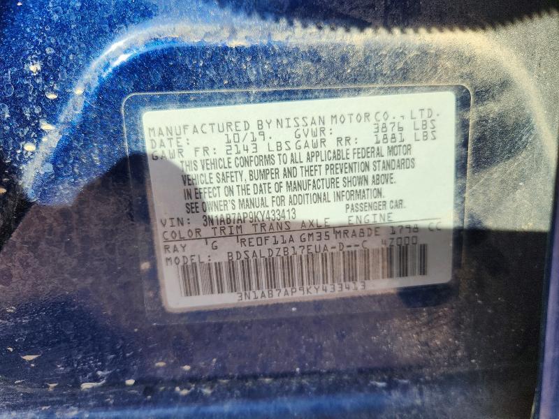 68143886 :رقم المزاد ، 3N1AB7AP9KY433413 vin ، 2019 Nissan Sentra مزاد بيع