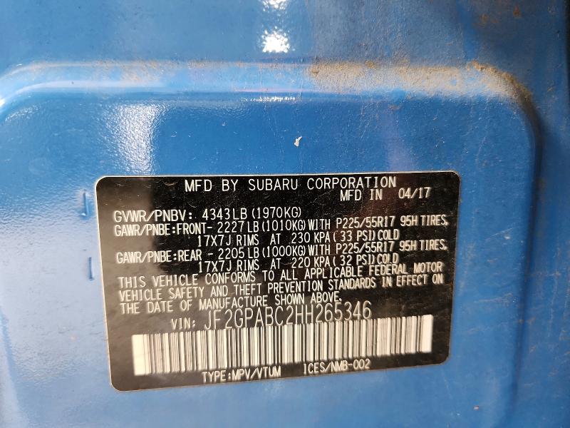 Aukcja sprzedaży 2017 Subaru Crosstrek, vin: JF2GPABC2HH265346, numer aukcji: 67307566