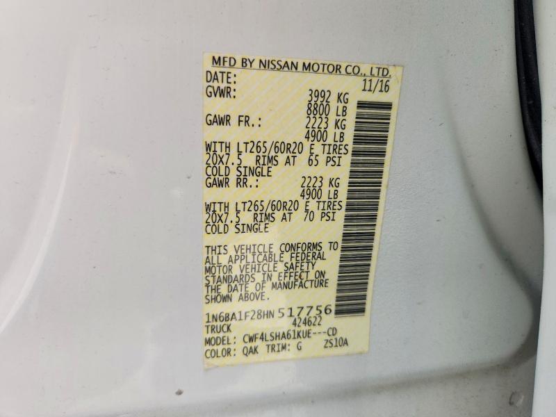 2017 Nissan Titan Xd მანქანა იყიდება აუქციონზე, vin: 1N6BA1F28HN517756, აუქციონის ნომერი: 70284146