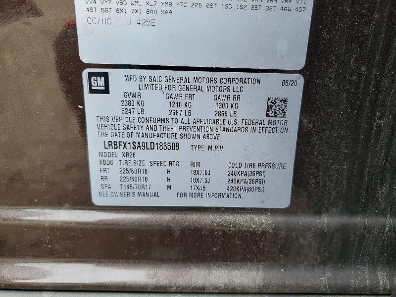 2020 Buick Envision მანქანა იყიდება აუქციონზე, vin: LRBFX1SA9LD183508, აუქციონის ნომერი: 68427066