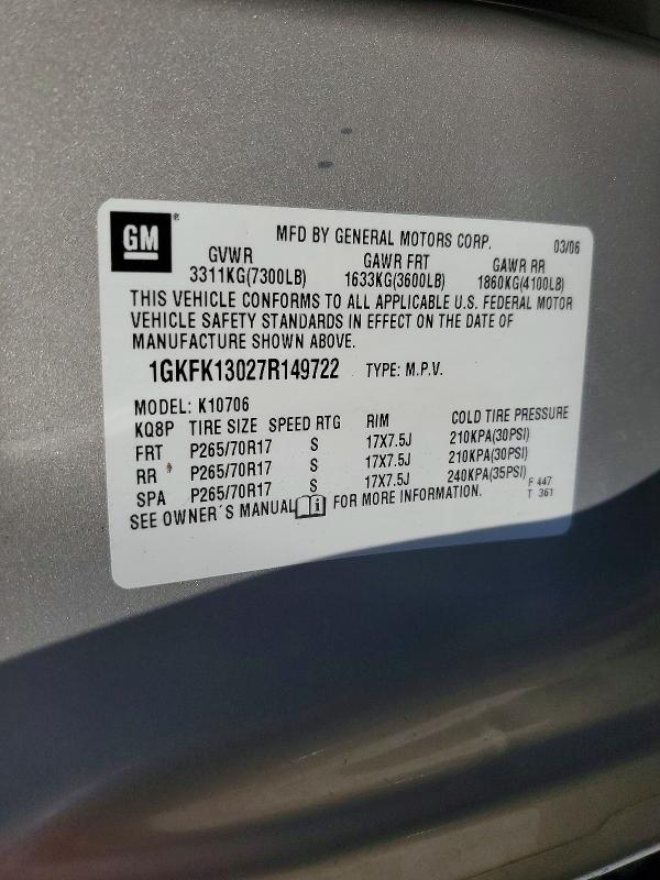 68548036 :رقم المزاد ، 1GKFK13027R149722 vin ، 2007 Gmc Yukon مزاد بيع