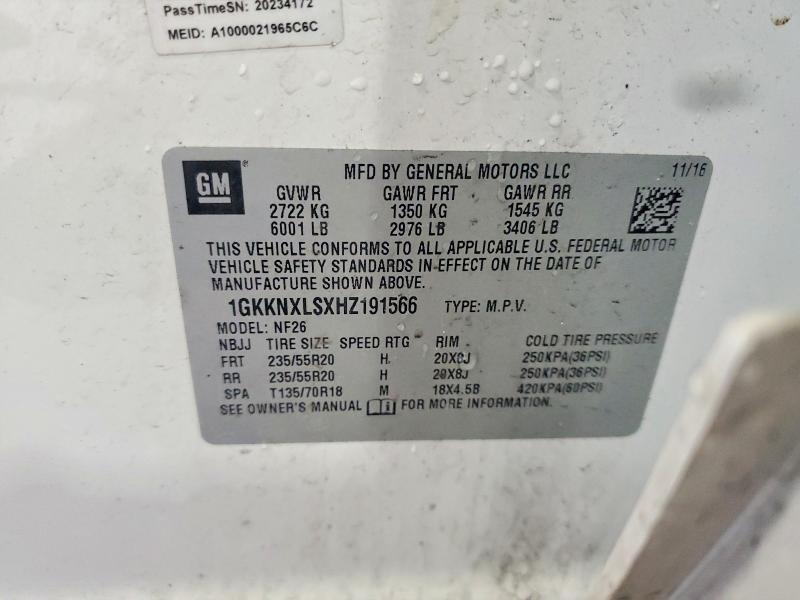 70081866 :رقم المزاد ، 1GKKNXLSXHZ191566 vin ، 2017 Gmc Acadia مزاد بيع
