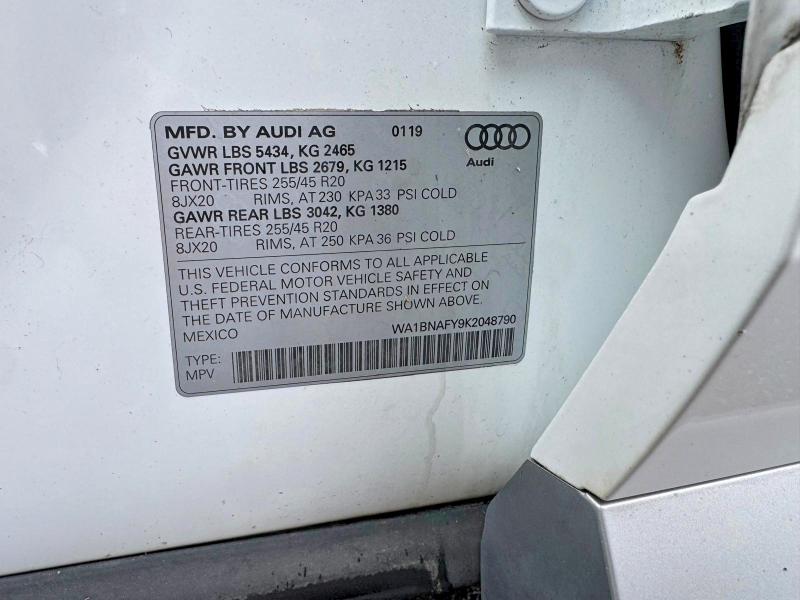 67686466 :رقم المزاد ، WA1BNAFY9K2048790 vin ، 2019 Audi Q5 مزاد بيع