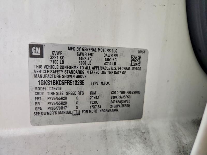 67534516 :رقم المزاد ، 1GKS1BKC6FR513285 vin ، 2015 Gmc Yukon مزاد بيع