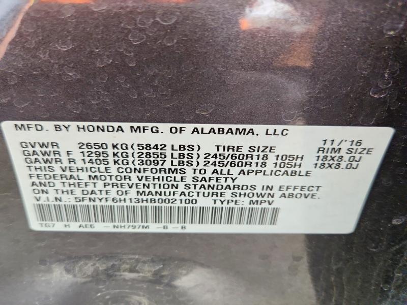 Aukcja sprzedaży 2017 Honda Pilot, vin: 5FNYF6H13HB002100, numer aukcji: 70161986